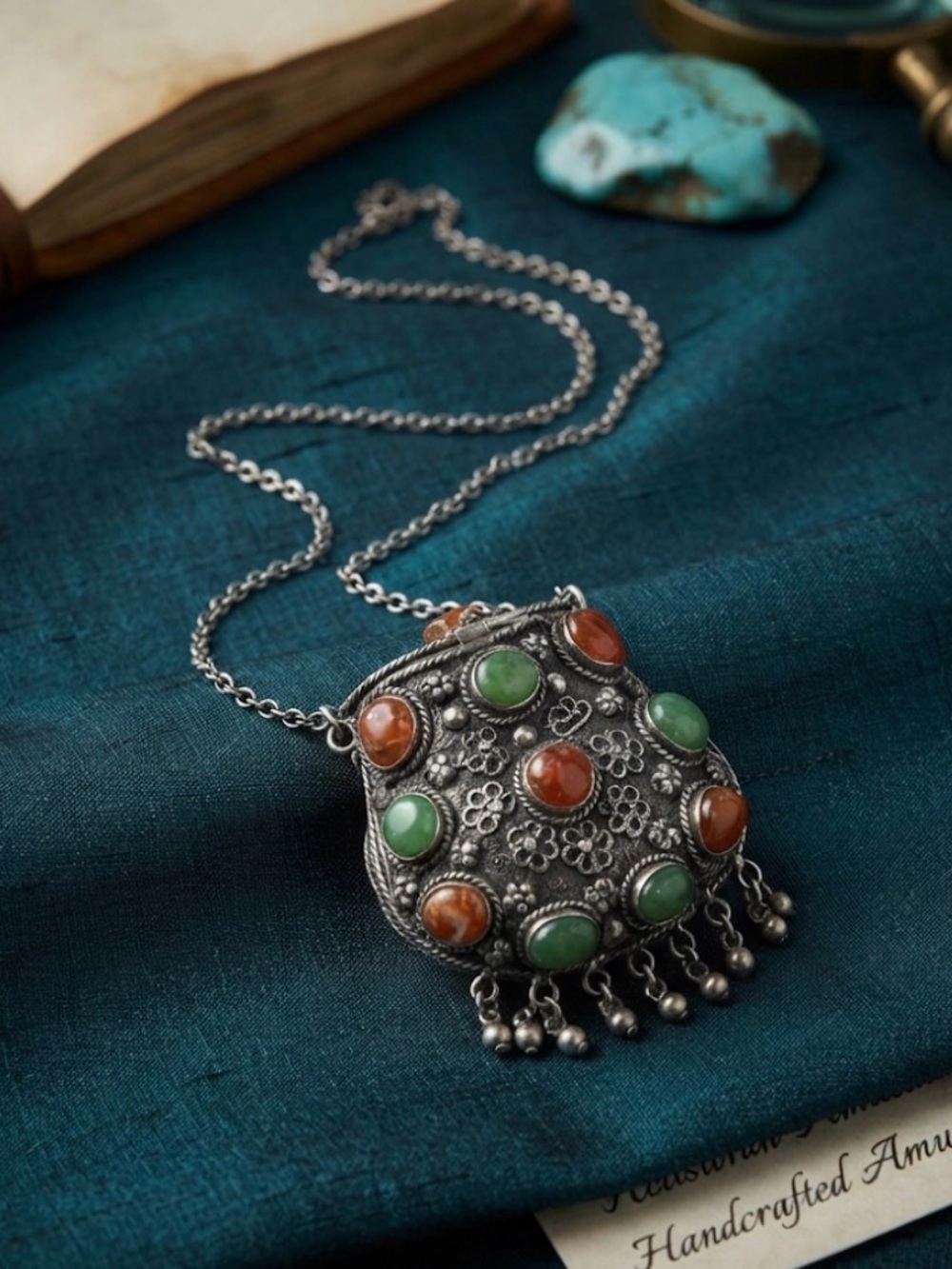 16” Tribal Necklace coin or prayer box